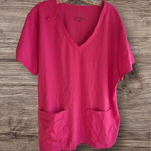 Natural Uniforms Women's 2X Plus Scrub Top Bright Pink Medical Nursing
